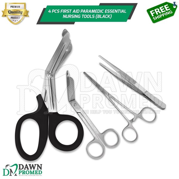 4 Pcs First Aid Paramedic Essential Nursing Tools Surgical Instruments - Black