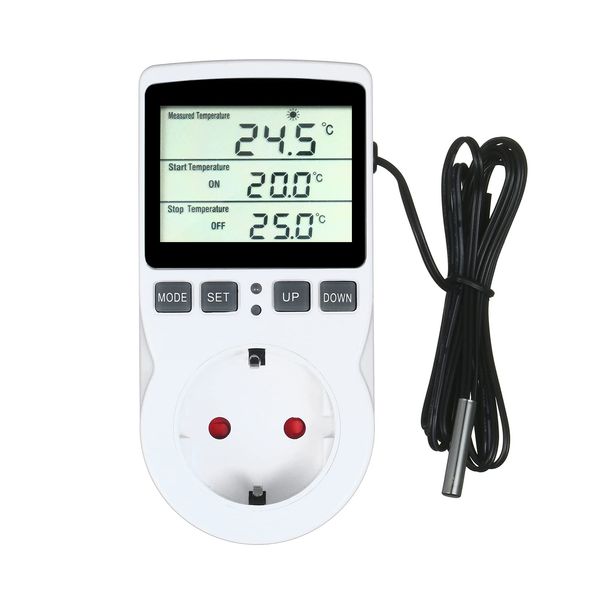 Weytoll Digitaler Temperaturregler Hermostat Timer Steckdose Heizung Kühlung 220V Temperaturdetektor LCD-Bildschirm für Gewächshaus, Aquarium, Terrarium, Reptilien