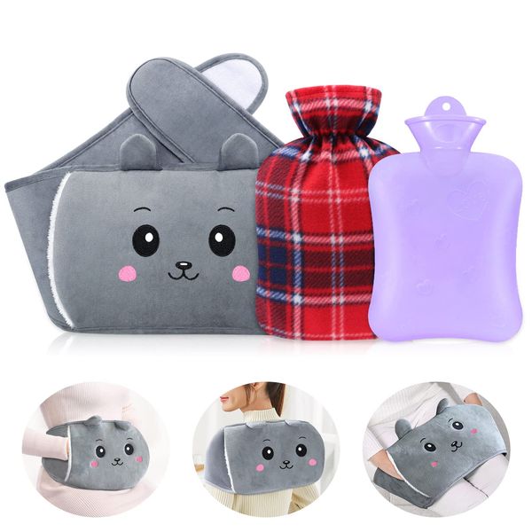 MOTONG Hot Water Bottle with Fluffy Cover,Wearable Waist Belt Hot Warm Water Bottles,Natural Rubber Hot Water Bottle Belt Adult Soft Plush Waist Cover for Pain Relief Back,Neck,Legs,Shoulder(Purple)