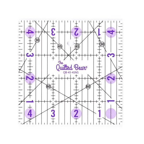 The Quilted Bear Quilting Rulers - Transparent Acrylic Non Slip Quilting & Patchwork Ruler with Clear Black Lines & 30, 45 & 60 Degree Angles (4.5" x 4.5")