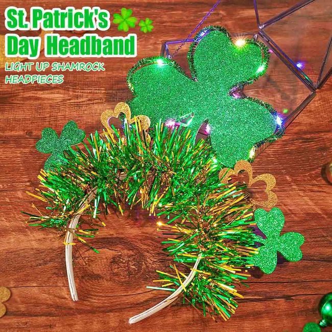 CAKURE Light Up St Patrick's Day Headband St Patty's Day Accessories LED Shamrock Green Headpieces Party Costume Headwear for Women