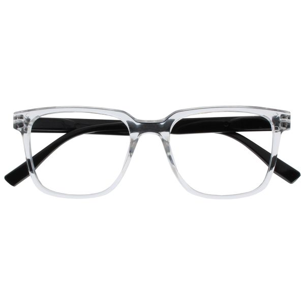 OPULIZE LEO Reading Glasses - Large Rectangular Frame - Clear - Black Arms - Mens Womens - Spring Hinges - R55-C - +3.50