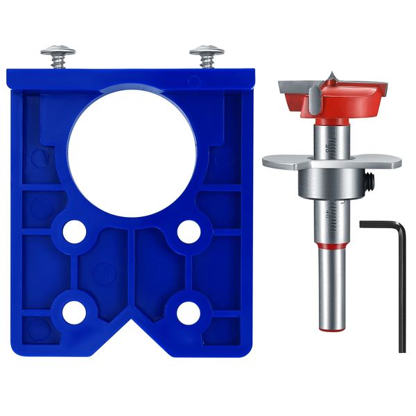 35mm Hinge Jig Drill Bits Sets, Concealed Hinge Jig Drill Bit Guide Sets, Door Hinge Boring Jig Hole Saw Cutter Concealed Hinge Jig with Bits Positioner for Cabinet Hinge Mounting Plate