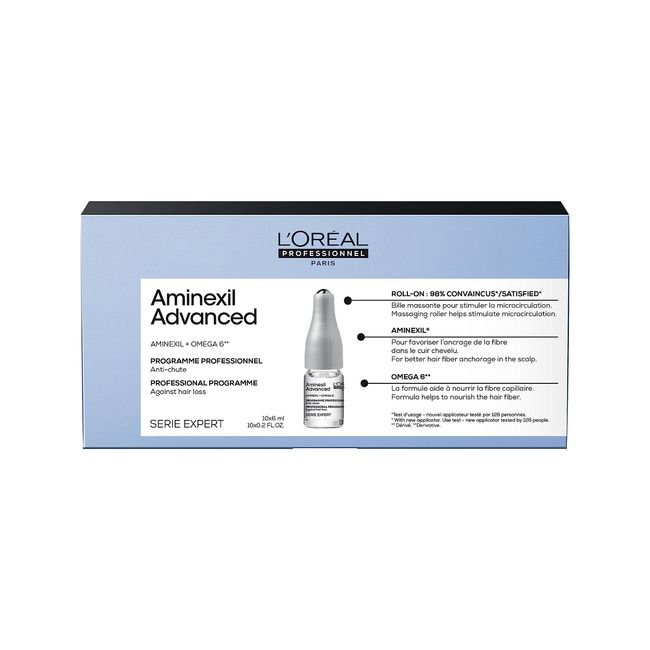 L’Oréal Professionnel Advanced Dual-Action Scalp & Anti-Thinning Hair Treatment, For Denser Looking Hair with More Body, Serie Expert Aminexil, 10X6 ml