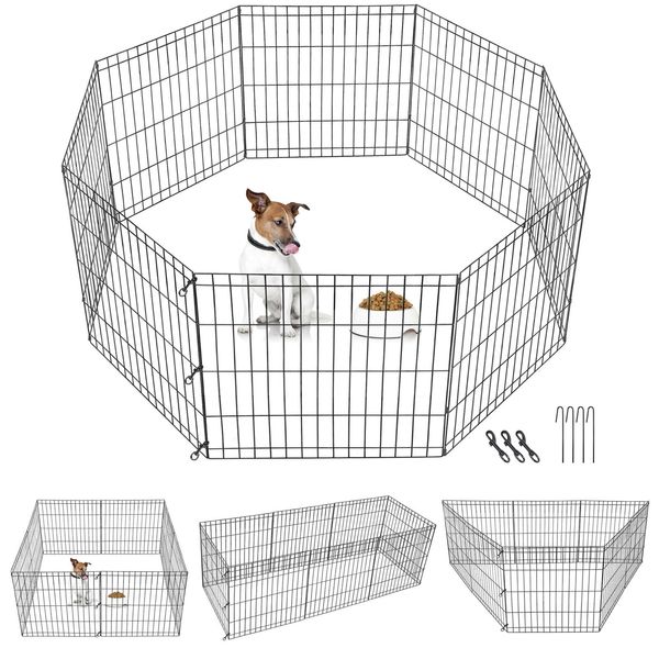 8 Panel Pet Playpen Metal Protable Folding Animal Exercise Dog Fence 24" Kennel