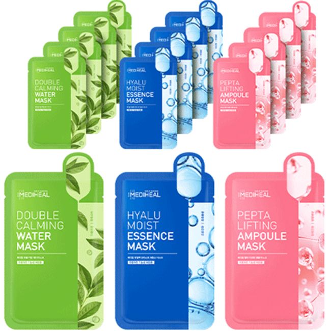 Mediheal Double Calming Water Mask 10p + Hyalu Moist Essence Mask 10p + Pepta Lifting Ampoule Mask 10p