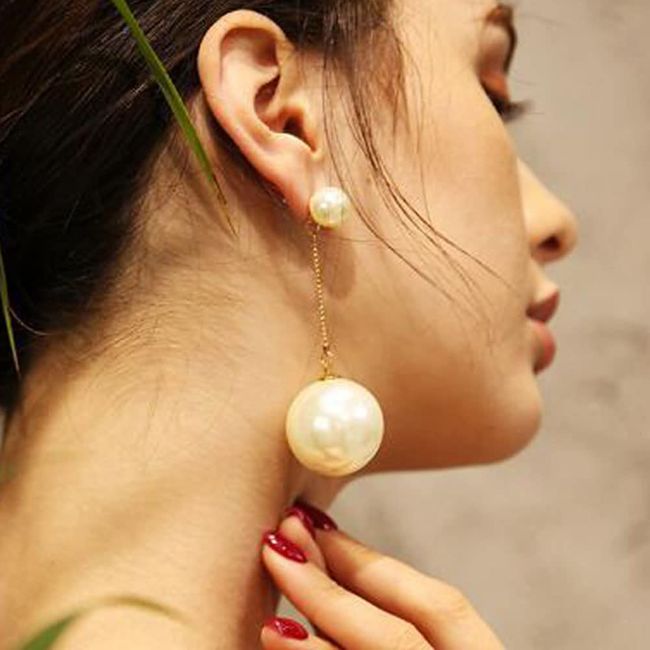 Minzaos Boho Large Round Pearl Dangle Earrings Vintage Drop Dainty for Wedding Party Brides Women Girls