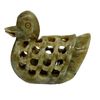 Purpledip Soapstone Statue Nested Ducks: Lattice Design Jaali Work Mesh Sculpture (12102)