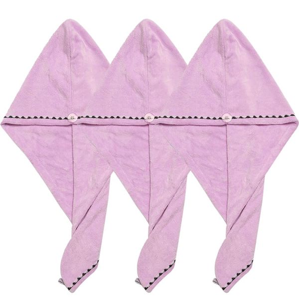 Microfiber Hair Towel Wrap for Women, Borogo 3Pcs Hair Towel Wrap Turban Drying Bath Shower Head Towel with Buttons, Dry Hair Hat, Wrapped Bath Cap Pink