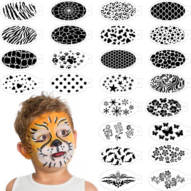 24 Pieces Face Paint Stencils Face Body Painting Stencils Tattoo Painting Templates Face Tracing Stencils for Kids Holiday Halloween Makeup Body Art Painting Tattoos Painting (Vivid Style)