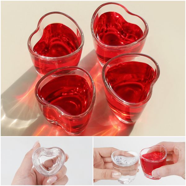 Cute Love Soju Glass 45ml 4P Set Heart Glass Party Western Liquor Shot Glass Housewarming Gift Two Drop Glass