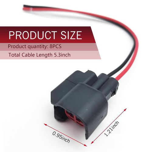 Sephile 8 PCS Car Fuel Injector Plug with 5.3" Cable, 1.21" x 0.95" EV6 Harness Socket Connector, Waterproof Flame Retardant Fuel Injector, for Buick Cadillac Chevrolet Chrysler Dodge Ford (Black)