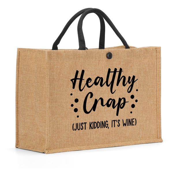 Funny Wine Lovers Gifts for Women Humor Quotes Burlap Tote Bag for Female Mommy Sister Friend Bestie Lady Coworker Friendship Birthday Christmas Reusable Beach Bag Shopping Bags