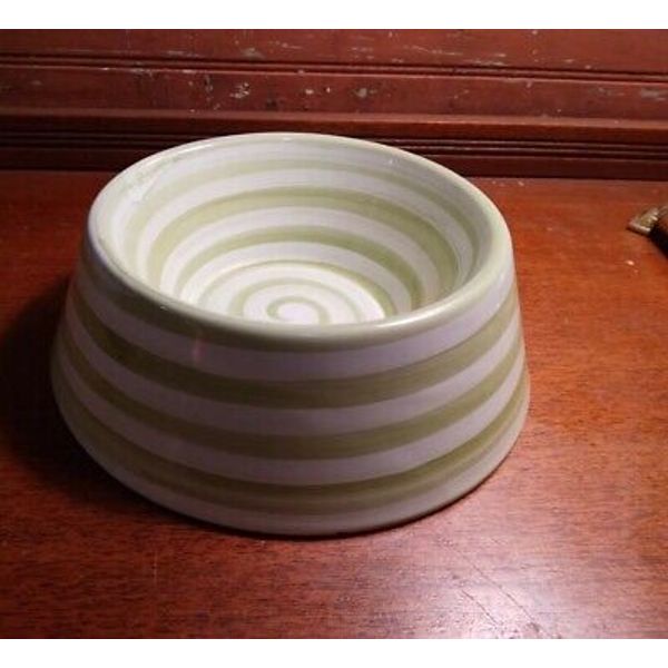 Pottery Barn Pet Dog Bowl Large 9" diam x 3" high Green Swirl