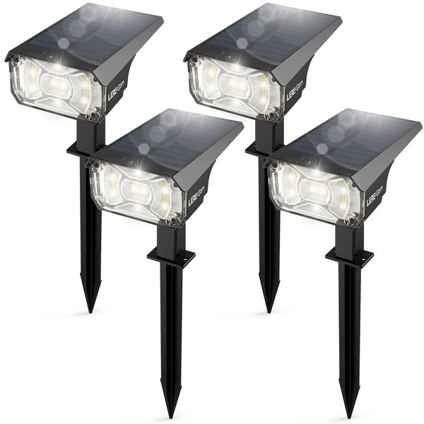 LEREKAM Solar Spot Lights Outdoor,IP65 Waterproof 40 LEDs Solar Landscape Spotlights,USB & Solar Powered Wall Lights,3 Modes Outdoor Solar Garden Lights Outdoor In-Ground Lights for Yard Porch 4 Pack