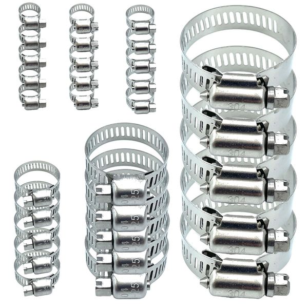 Shymie Hose Band Ring Clamp Set Stainless Steel Screws Fixing Hardware Water Supply Car Fuel Hose Adjustable, Binding 0.2 - 2.0 inches (6 - 51 mm), Compatible with 30 Pieces