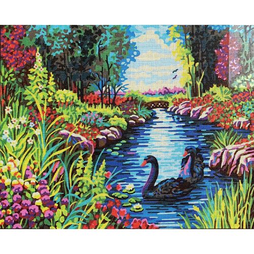 Collection D'Art Needlepoint Painted Canvas Tapestry Gobelin - Black Swans. 20"x24" 11871
