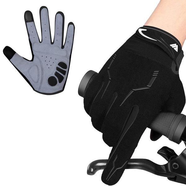 WESTWOOD FOX WFX Fahrradhandschuhe Vollfinger Mountainbike Handschuhe Touchscreen MTB Handschuhe Gepolstert Anti-Rutsch MTB Rennrad Sport Handschuhe für Damen und Herren (Schwarz, S)