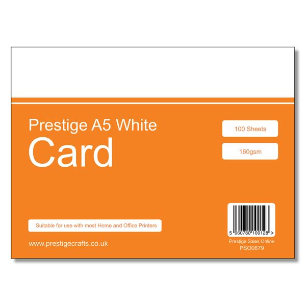 Prestige 160gsm White Laser/Inkjet/Craft Card A5 - 100 Sheets
