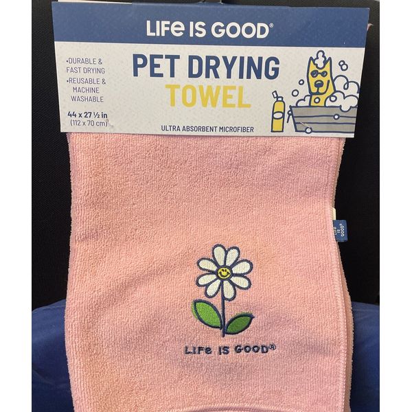 NEW Life Is Good Pet Dog Drying Microfiber Absorbent Towel 44 x 27.5" Pink Daisy