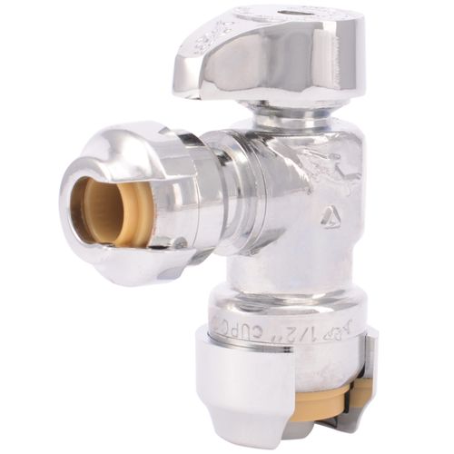 SharkBite 1/2 x 1/4 Inch (3/8 Inch OD) Compression Angle Stop Valve, Quarter Turn, Push to Connect Brass Plumbing Fitting, PEX Pipe, Copper, CPVC, PE-RT, HDPE, 23048-0000LF
