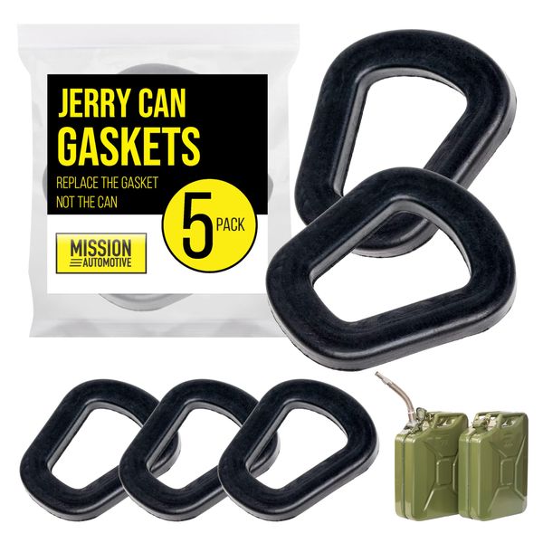 Mission Automotive Jerry Can Gaskets - 5 Pack Gas Can Spout Replacement for 20 Liter NATO Jerry Can Spout - Sturdy Rubber Material (2.07 x 1.88 x .19 Inches)