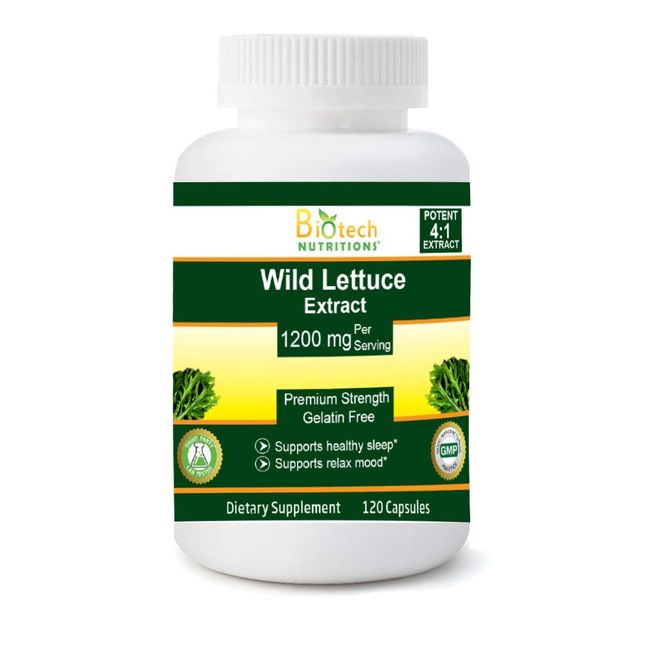 Biotech Nutritions Wild Lettuce Extract 1200 mg Serving 120 Vegetable Capsule Gelatin Free Made in USA Most Potent Lactuca Virosa Vegan and Non-GMO