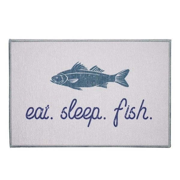 Eat Sleep Fish 27x18 Doormat Machine Washable Pet Friendly IndoorOutdoor NonSlip