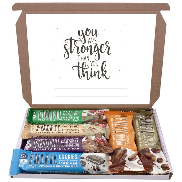 Fulfil Protein Bars & Vitamins Chocolate 6x60g Gift Box Hamper Snack Low Sugar Carbs Fulfill Bar (You are A Stronger Than You Think)