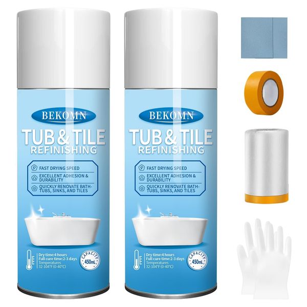 Tub and Tile Spray Paint White,450ml (2 Pack),Aerosol Bathtub Refinishing Kit