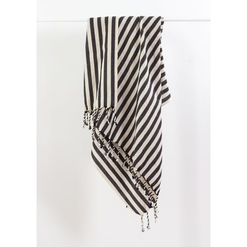 Black & White Striped Beach Towel, Linen Peshtemal Towel, Boho Picnic Blanket, Lightweight Blanket Throw, Linen Table Runne (Bath/Beach Towel (37" x 73"))