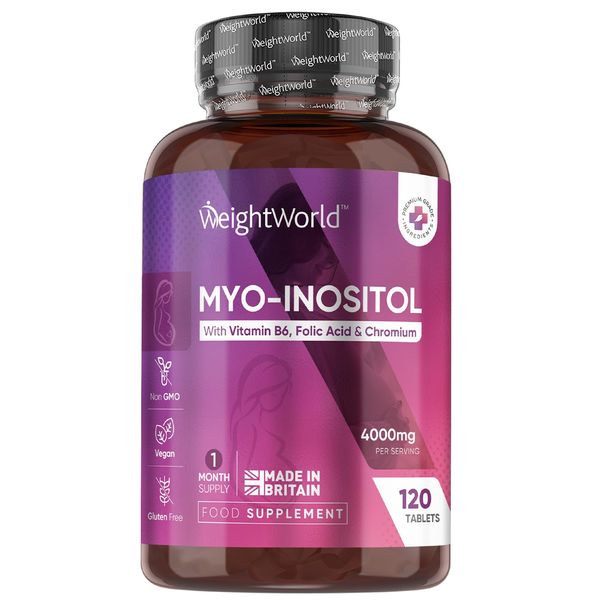 Inositol Tablets - 4000mg Myo Inositol - Vitamin B6, 200μg Folic Acid & 100μg Chromium - 120 Tablets - for Regulation of Hormonal Activity, Immune System, Tiredness & Fatigue (EFSA) - Made in The UK