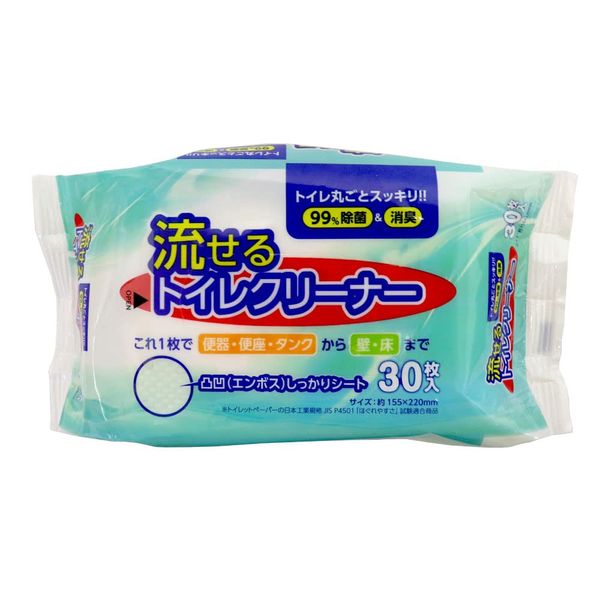 Flushable Toilet Cleaner, 30 Pieces, Cleaning Sheet, Disinfecting & Deodorizing, Embossed Sheet, Toilet Cleaning, Toilet Bowl, Toilet Seat, Tank, Wall, Floor, Cleaning, Made in Japan