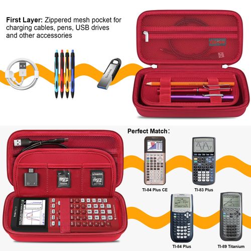 Elonbo Carrying Case for Texas Instruments TI-84 Plus CE/TI-84 Plus/TI-83 Plus CE/Casio fx-9750GII Color Graphing Calculator, Red