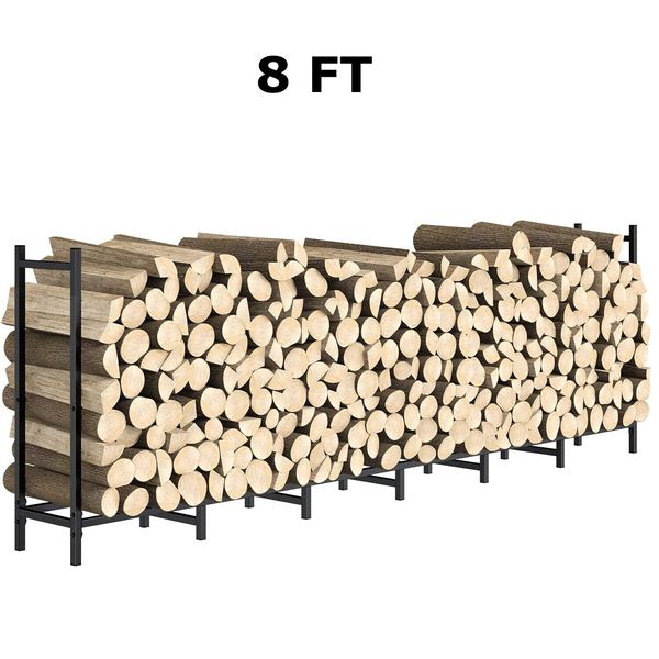 8FT Heavy Duty Firewood Rack Stand Log Holder Metal Fireplace Wood Storage Rack