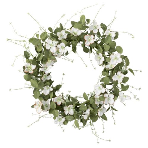 Sullivans 24 Inch White Flower Dogwood Spring Summer Wreath, Front Door Everyday Indoor & Outdoor Wreaths, Entryway Porch Decorations