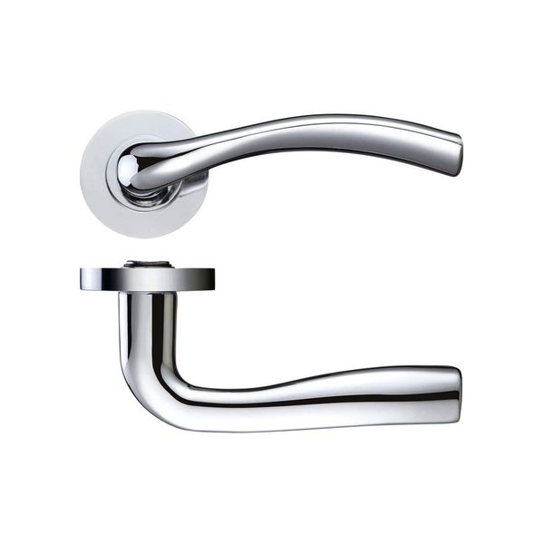 Sienna Door Handle Lever On Rose - Polished Chrome