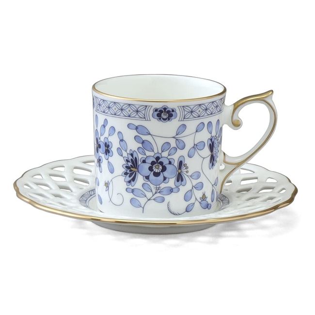 Narumi 9682-20893 Milano Blue Flower Pattern Plum Blossom Chinta Mesh Coffee Cup & Saucer Gift Made in Japan