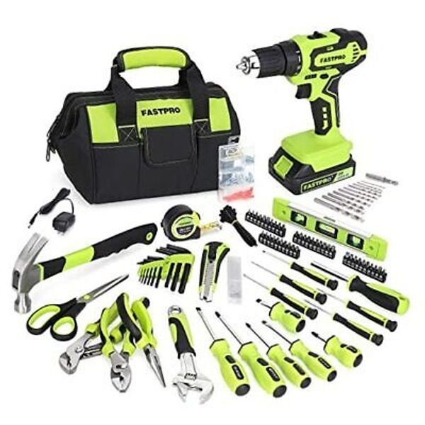 232-Piece 20V Cordless Lithium-ion Drill Driver and Home Tool Set, Green