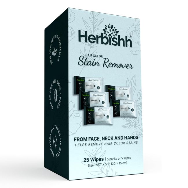 Herbishh Hair Color Stain Remover Wipes – Gentle Formula for Dye Cleanup – Easy Clean Hair Color Remover Wipes for Skin – Travel Pack With 5 Wipes – Safe and Skin-Friendly (Pack of 5)