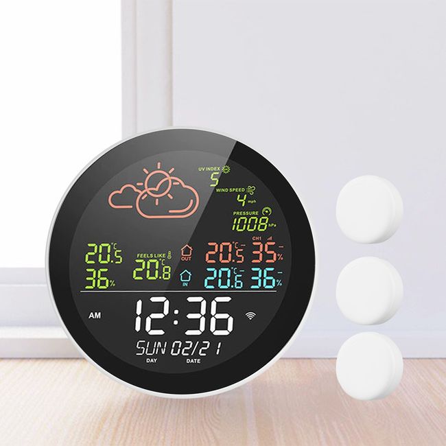 Digital Weather Station with Thermometer and Hygrometer, with 3  Indoor/Outdoor Wireless Sensors with Alarm Clock for Temperature and  Humidity