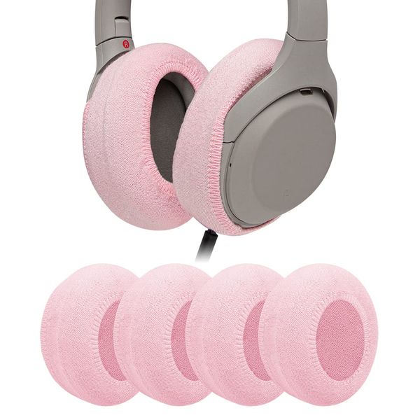 GEEKRIA 2 Pairs Knit Headphones Ear Covers/Washable & Stretchable Sanitary Earcup Protectors for Over-Ear Headset Ear Pads, Sweat Cover for Warm & Comfort Fits 3.14"-4.33" Headsets (M/Pink)