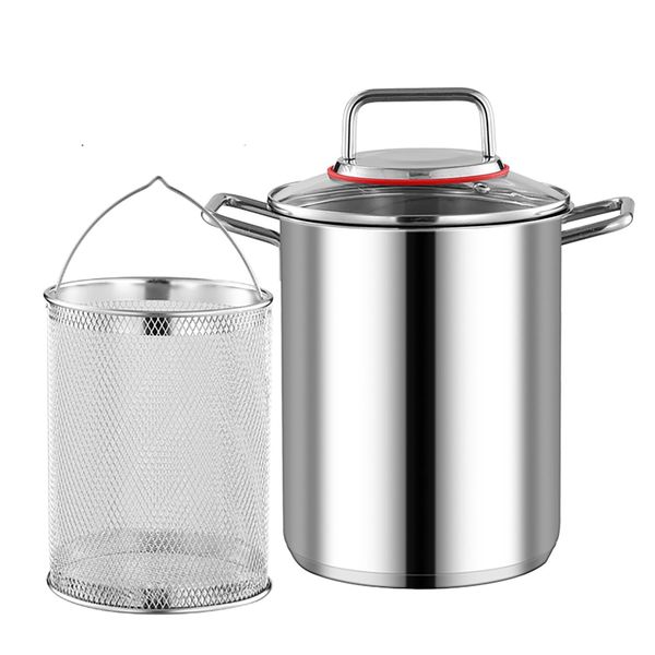 lzysmxw Pasta Pot, Fryer, Pasta Pot, Stainless Steel Construction, Deep Type, With Pot Lid, Stainless Steel, Steamed Pasta Pot, Easy to Clean, Suitable for All Heat Sources, Pasta Pot, Multi-Cook,