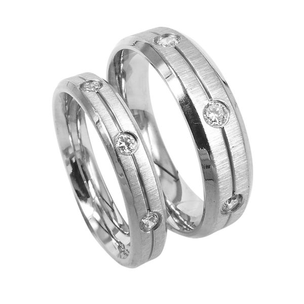 Everstone Couples Wedding Sets Engagement Ring Sets Titanium Matte Silver Bands
