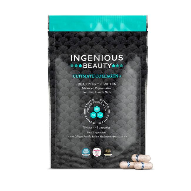 INGENIOUS Beauty Ultimate Collagen Supplements 15 Day Supply Marine Collagen with Hyaluronic Acid Astaxanthin Reduce Wrinkles Promotes Hair & Nail Growth Reduce Inflammation 45 Capsules Tablets