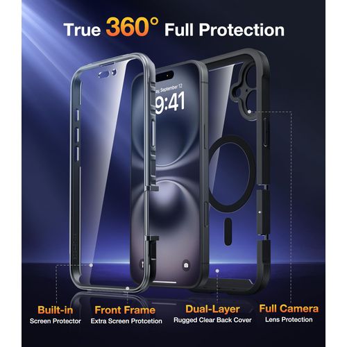 Diaclara Magnetic Designed for iPhone 16 Case, Compatible with MagSafe Built-in Touch Sensitive Anti-Scratch Screen Protector, Upgraded [Full Camera Protection] for iPhone 16 6.1" (Black)