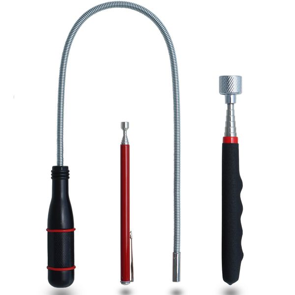3PCS Telescopic Magnetic Pick-up Tool Set, Flexible Bendable Spring Magnet Stick