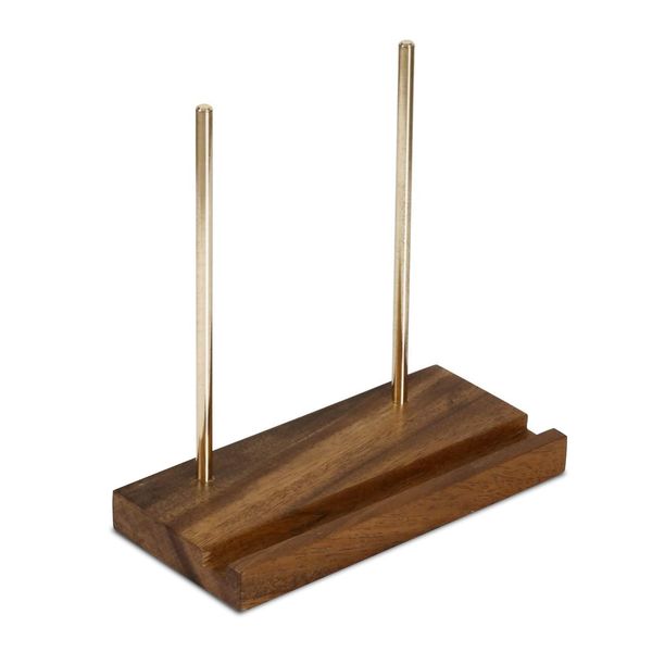simesove Record Holder, Now Playing Vinyl Record Stand, Solid Walnut Wood Tabletop Display for single albums, CDs, iPads, etc (Brass)