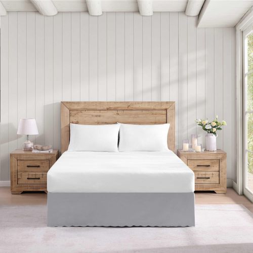 Stone Cottage - Bedskirt, Super Soft Fabric with 15" Drop, Ruffled Scallop Hem, Elegant Home Essentials (Solid Grey, Queen)