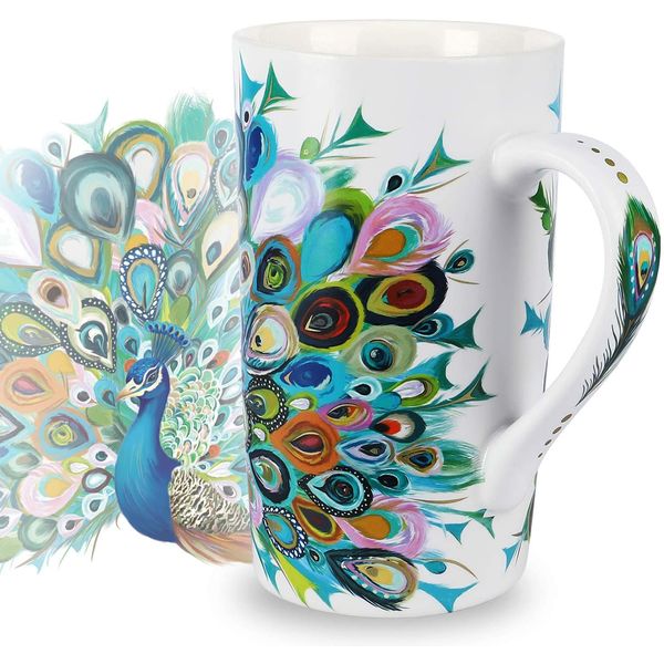 NymphFable Ceramic Coffee Mug 18oz Peacock Coffee Cups with Handle Personalized Baking Pattern Tea Cup Large